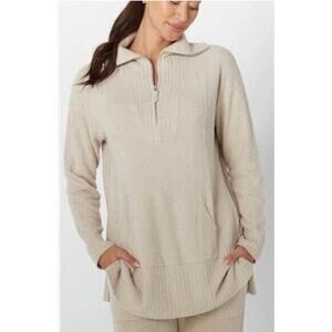 Barefoot‎ Dreams CozyChic Lite Cream Colored Half-Zip Sweater